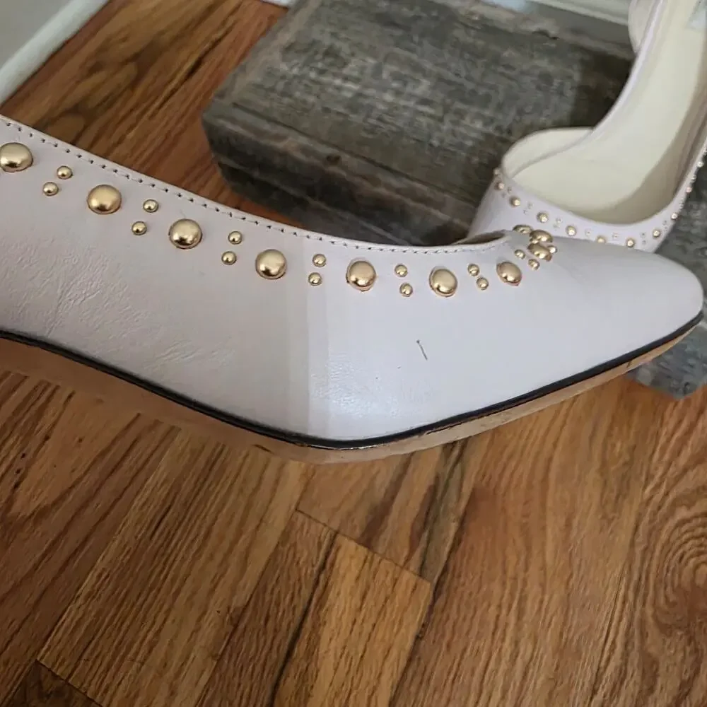 ​Cole Haan Pink Leather Studded D’Orsay Block Heel Pumps Size 7.5B